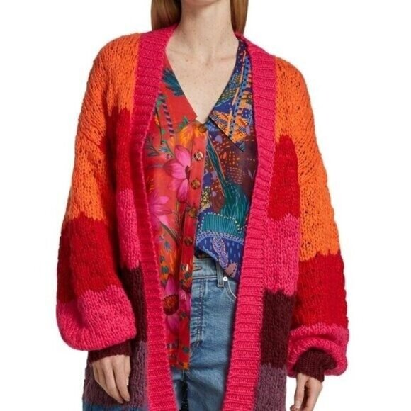 Farm Rio Women’s Striped Multi Cardigan - Size Medium - Picture 3 of 7